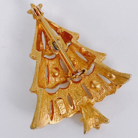 VTG Signed JJ Jonette Gold Tone Christmas Tree Brooch Pin Colorful Crystals - Picture 9 of 10